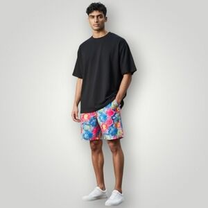 HRESKI Mens Abstract Print Stretch Shorts 38‎ Multicolor Geometric Design